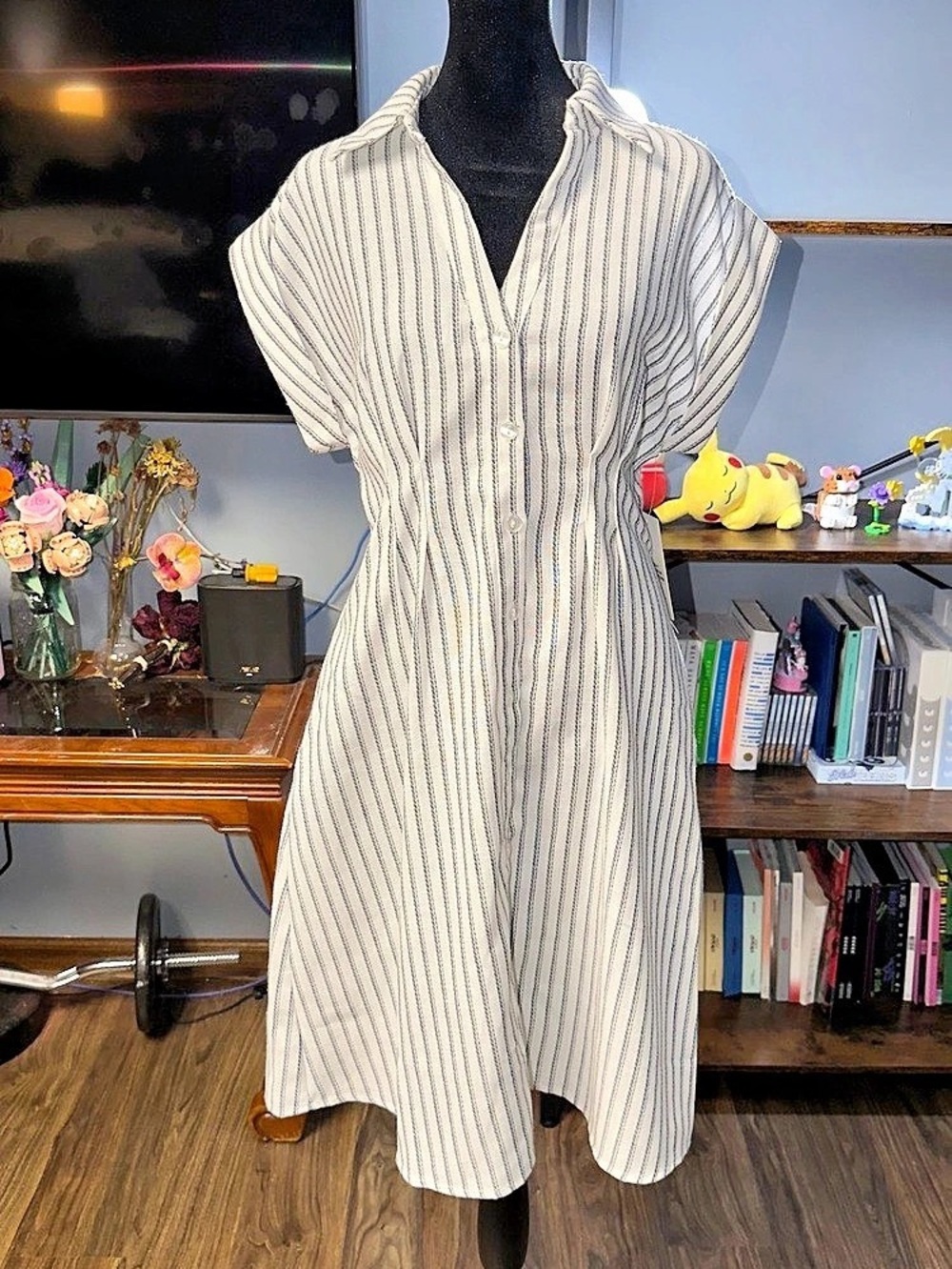 Julia Jordan Stripe Midi Shirtdress Ivory & Blue/Small